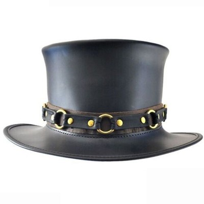 El Dorado SR2 Band Black Leather Steampunk Top Hat - Biker's Essential