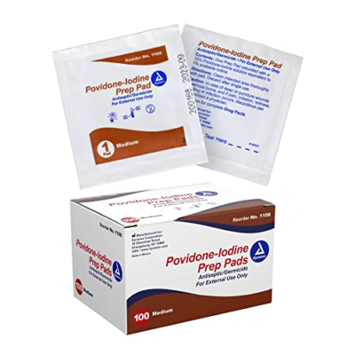 Dynarex Povidone Iodine Prep Pads Antiseptic Germicide with Medium Size 100 ct