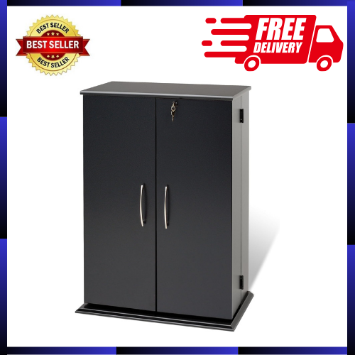 Locking Media Storage Cabinet, Black easy to use and handle