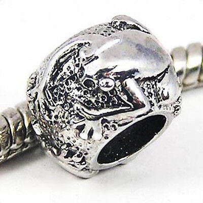 5pcs Frog Silver European Spacers Charms Beads For Bracelet Necklace LEB461