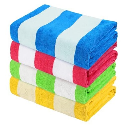 4 Pack Large Cabana Stripe Beach Towels, Lightweight Soft Mi