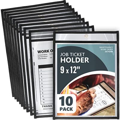 10 Pack Job Ticket Holders 9x12'' Work Order Plastic Sleeves Shop Ticket Holders