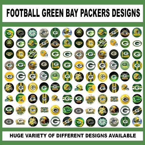 100 Precut PACKERS FOOTBALL TEAM BOTTLE CAP CHARM TRAY IMAGES 1 inch DESIGNS