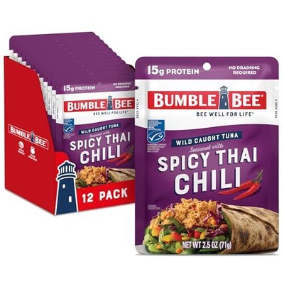 Spicy Thai Chili Seasoned Tuna, 2.5 oz Pouches (Pack of 12) - Ready to Eat - ...