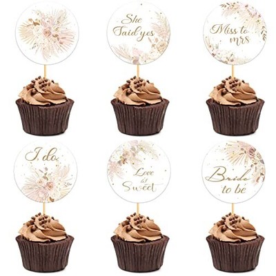 Boho Pink Flowers Cupcake Picks Boho