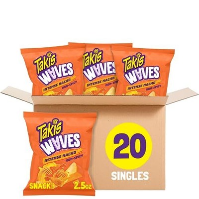 Takis Intense Nacho Waves 20 ct, 2.5 oz Snack Size Case, Cheese Flavored Non-...