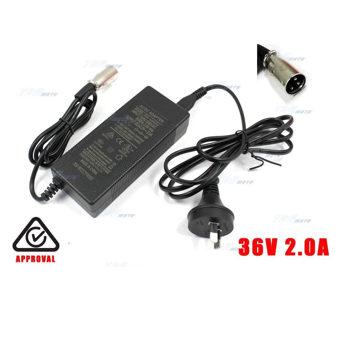 36V 3Pin XLR Plug Connector Lithium Battery Charger for Electric