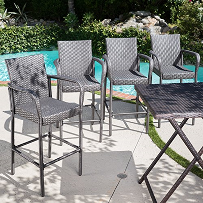 Dunedin Outdoor Grey Wicker Barstools Set of 4