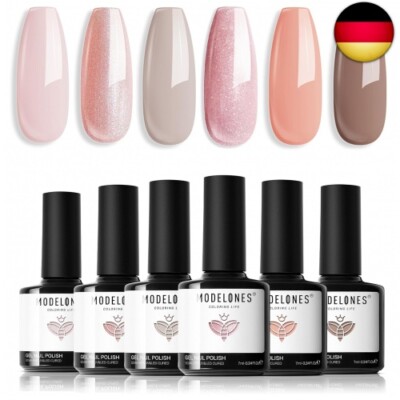 Modelones UV Nagellack Set, Gel Nude Rosa Glitzer Pastell 6 Farben Gellack
