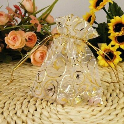 200Pcs 4"x5" Golden Drawstring Organza Pouches Wedding Jewelry Candy Gift Bags