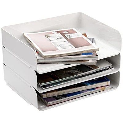 3 Pack Stackable Desktop Letter Tray 3 Tier Paper Document Tray Organizer Whi...
