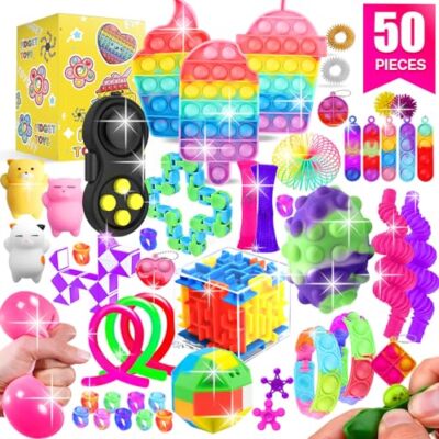 SUNNERLY Fidget Toys 50 Pack Sensory Toy Set Bulk Stocking Stuffers Carnival