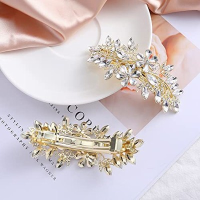 Luxury Hair Barrettes Crystal Flower Hairpin Spring Clip Baroque Alloy Bridal Br