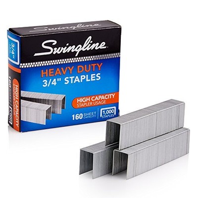Staples, Heavy Duty for Desktop Staplers, 3/4'' Length, 100/Strip, 1000/Box (3...