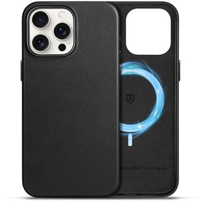  Case 6.9'', Genuine Leather Slim Magnetic for iPhone 16 Pro Max Nappa - Black