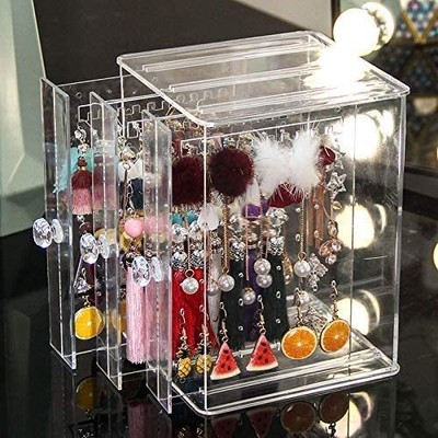  Clear 3 Vertical Drawer Earring Display Stand Organizer(216 Clear 216 Holes