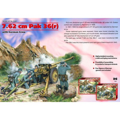 ICM 35801, 7,62 CM PAK 36 (R) With German Crew, (4 figures) 1/35 Scale  35801 IC