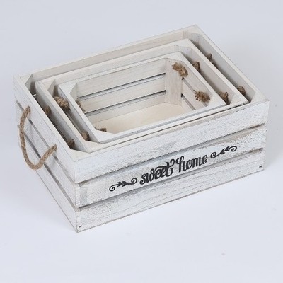 Wood Crates Decorative Crate Tray w/ Ropes French Country Decor Storage Baskets