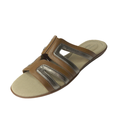 New Clarks Collection Ada Lilah Women s Multi Strap Slide Sandals TAN Shoes