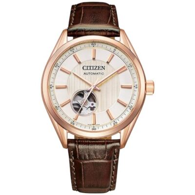 Pre-owned Citizen Collection Nh9112-19a Open Heart Mechanical Automatic Men Watch Brown