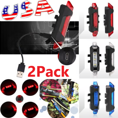 2 Set USB Rechargeable LED Bicycle Headlight Bike Front Rear Lamp Cycling Light