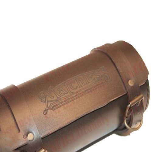 Tool Bag Roll Pure Brown Leather Retro Matchless Logo Engraved Design 