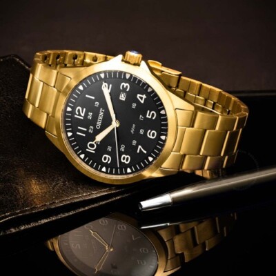 Pre-owned Orient Men's  Mgss1199p2kx Wrist Watch With Gold Stainless Steel Bracelet, Analog