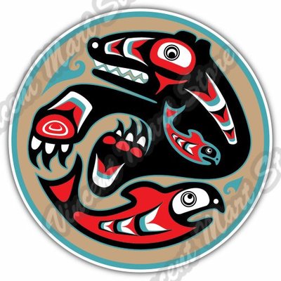 Bear Salmon Native American Indian Car Bumper Window Vinyl Sticker Decal 4.6''