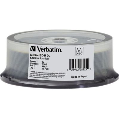 VERBATIM M DISC BD-R DL 50GB 6X Branded Logo 25pk Spindle 98924