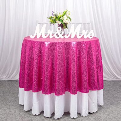 Elegant Round Sequin Tablecloth 48-Inch Hot Pink Round Cake Table Spakly Sequ...