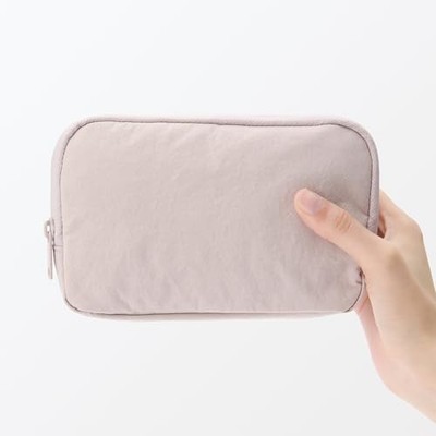 MUJI Wrinkle Nylon Wide-Open Pouch Rosa L 18×11.5×7cm Diseño Lateral Plegable