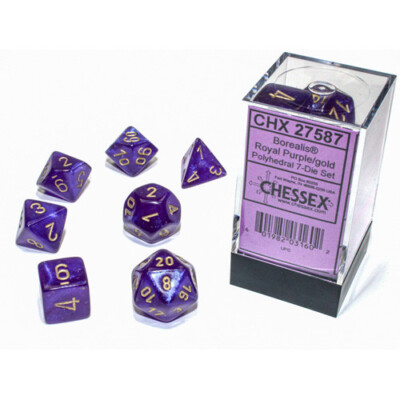 Шахматные кости: Borealis Royal Purple/Gold Mini Polyhedral Набор из 7 кубиков CHX 20587