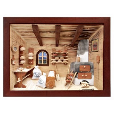 German 3D Wooden Shadow Box Picture Diorama Bread Pastry Kitchen Bakery Shop