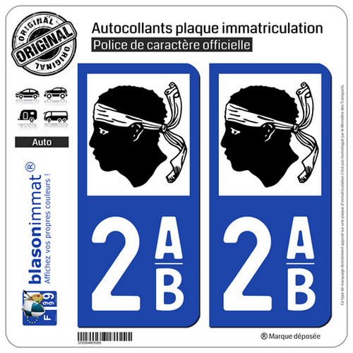 2 Stickers Autocollant Plaque Immatriculation : 2ab Corse Logotype
