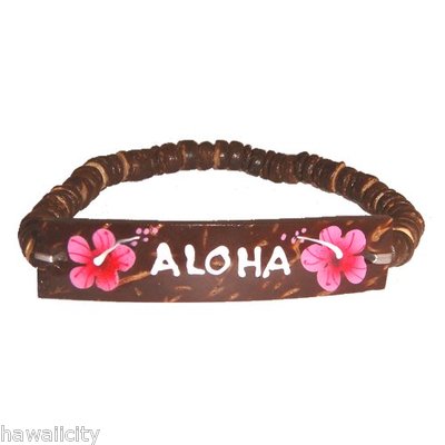 Hawaiian Coconut Shell Aloha Bracelet Jewelry - Pink