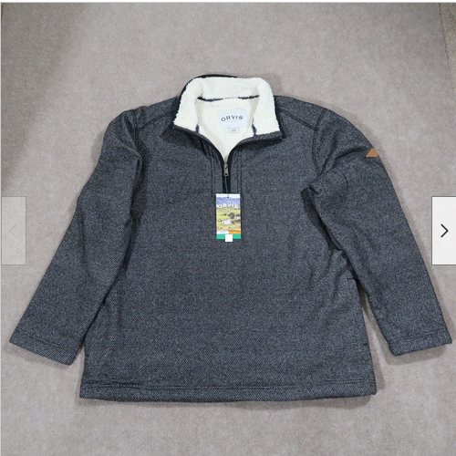 ORVIS MEN'S 1/4 ZIP PULLOVER SHERPA LINED WARMER PCKT SWEATER (GRAY, Medium) NWT