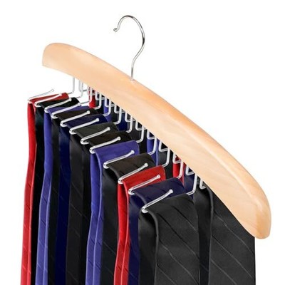  Wooden Tie Rack, Tie Hangers for Men, 24 Hooks Tie Organizer for Closet, Belt 