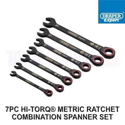Draper Expert 7 Piece HI-TORQ Metric Ratchet Combination Spanner Set 8-19mm 100T