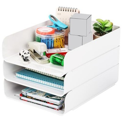  3 Pack Stackable Office Desktop Organizer Tray, 3 Tier File Paper Document 