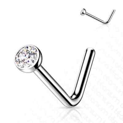 20G IMPLANT GRADE G23 SOLID TITANIUM CZ GEM L BEND NOSE RING PIERCING JEWELRY 