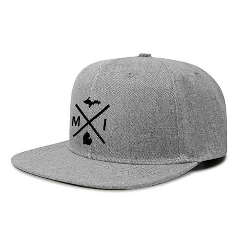 Michigan MI Hat for Men Women - Snapback Trucker Baseball Cap (Grey Flatbill)