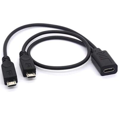 USB 2.0 Type C Female to Dual Micro USB Male Splitter Cable (2 Micro USB Splitte