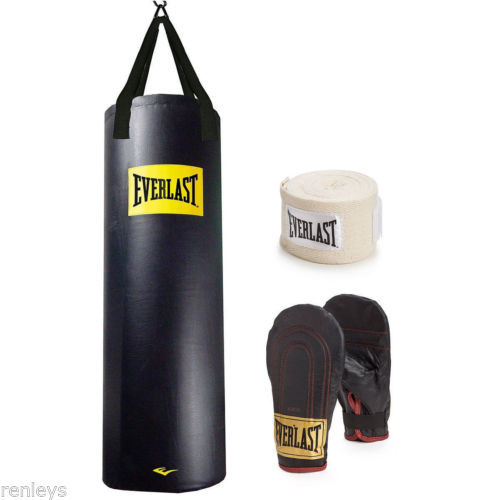NEW Everlast Dual Station Heavy Bag Stand 100 lb Punching Bag Boxing Kit Gloves