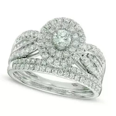 4CT Round Lab-Created Diamond Cluster Bridal Engagement Ring 925 Sterling Silver