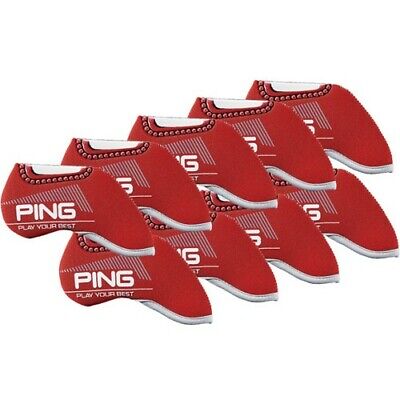 PING 9 Pcs Neoprene Clear Window Iron Head Cover Set Golf Headcover (Red)