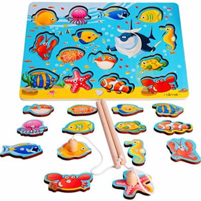 rolimate Magnetic Fishing Game Wooden Fishing Toy Best Gift for 3 4 5+ Years Boy