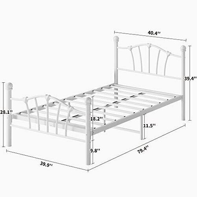 Twin Metal Bed Frame with Heart Shaped Headboard Footboard White Princess Style
