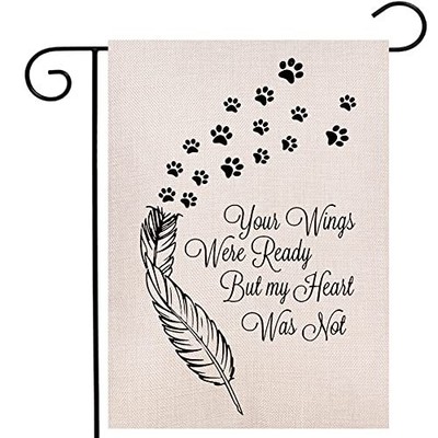 Dog Memorial Saying Feather Garden Flag Vertical Double Sided, Dog Paw Yard 