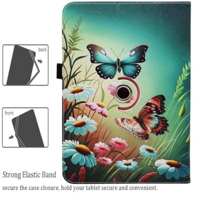 Universal 10 10.1 Inch Android Tablet Case, Dluggs PU Leather Butterfly Flowers