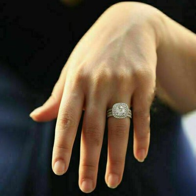 Certified 3.00Ct Near White Round Moissanite Halo Engagement Ring 14k White Gold